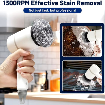 Multifunctional Electric Spin Scrubber Rechargeable with 6 Replaceable Cleaning Brush Heads or Bathroom Kitchen Oven Dish Floor